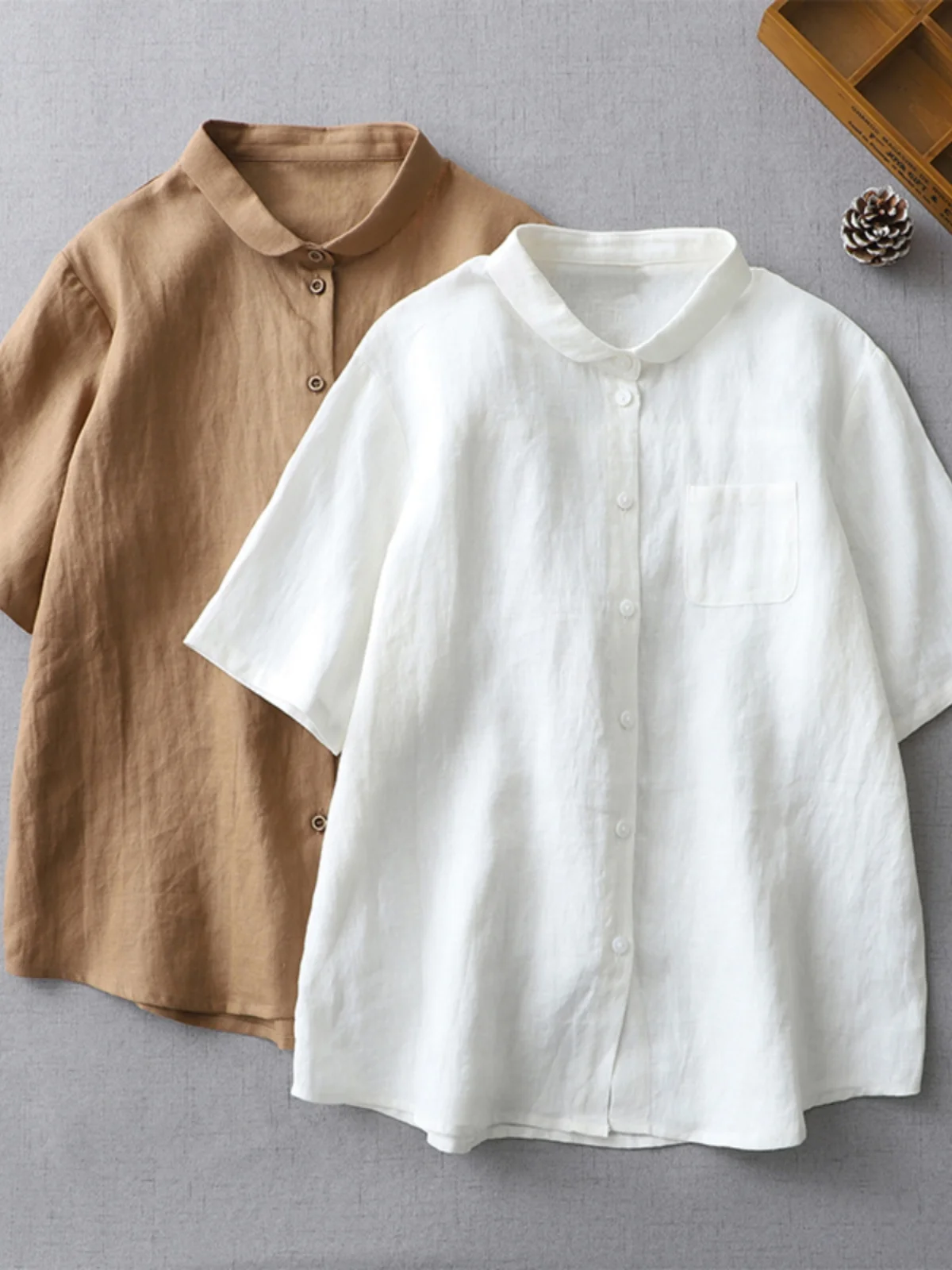 Loose Fit Linen Ne ort Sve T-irt Women's Cotton Linen Blend Versatile irt Simple Sle Commute Faion