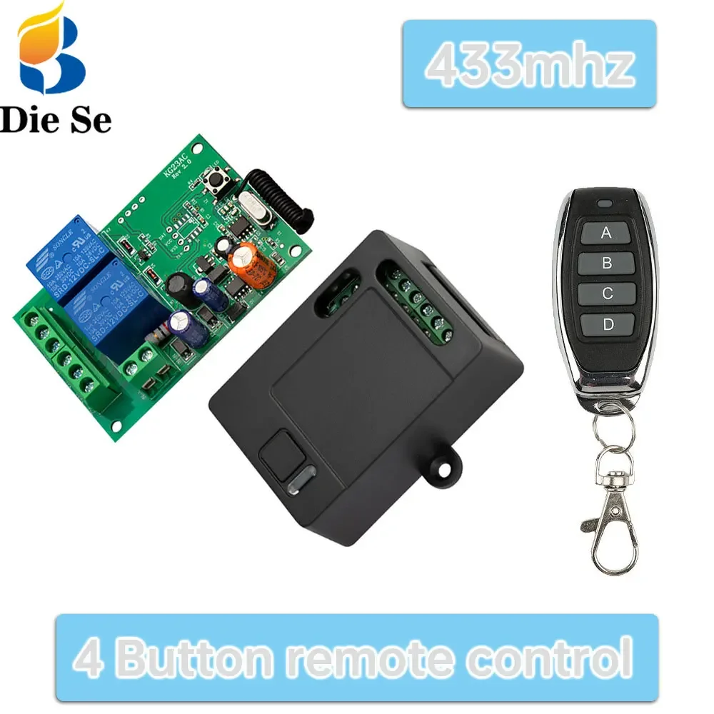 433Mhz Rf Remote Control Switch 10A Relay Module AC 220V 2CH Receiver 4 Button Transmitter,for Garage Door Led Home Appliance