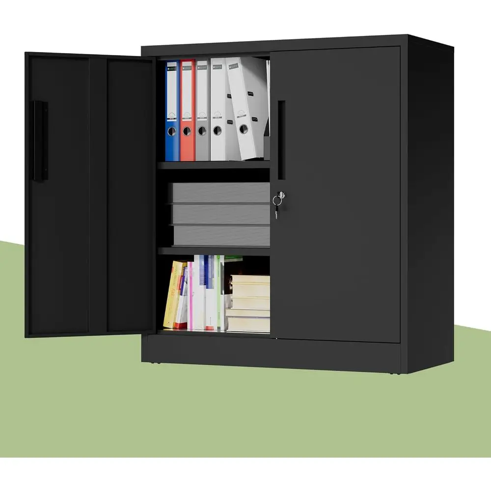Armario de Almacenamiento Alto para Garaje de 35 Pulgadas con Puertas con Cerradura y Estantes Ajustables para el Hogar, la Oficina y el Taller (Negro)