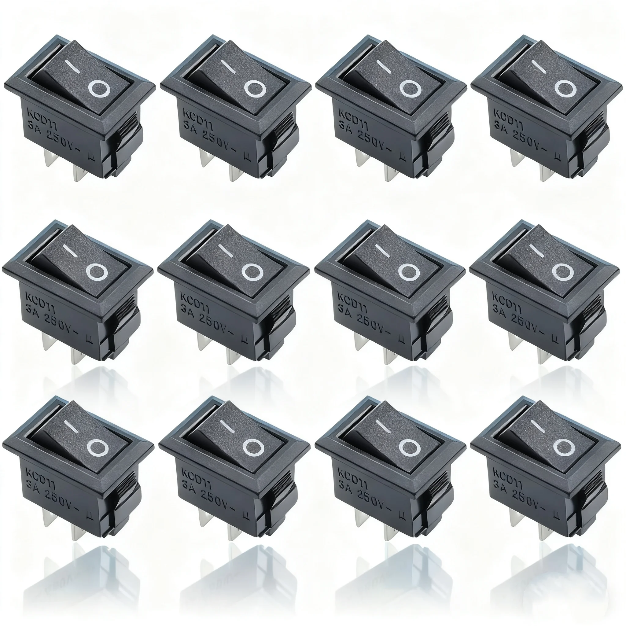 10Pcs KCD11 Push Button Switch 3A/250V Mini black Red  10*15mm 2 PIN ON/OFF Rocker Switch