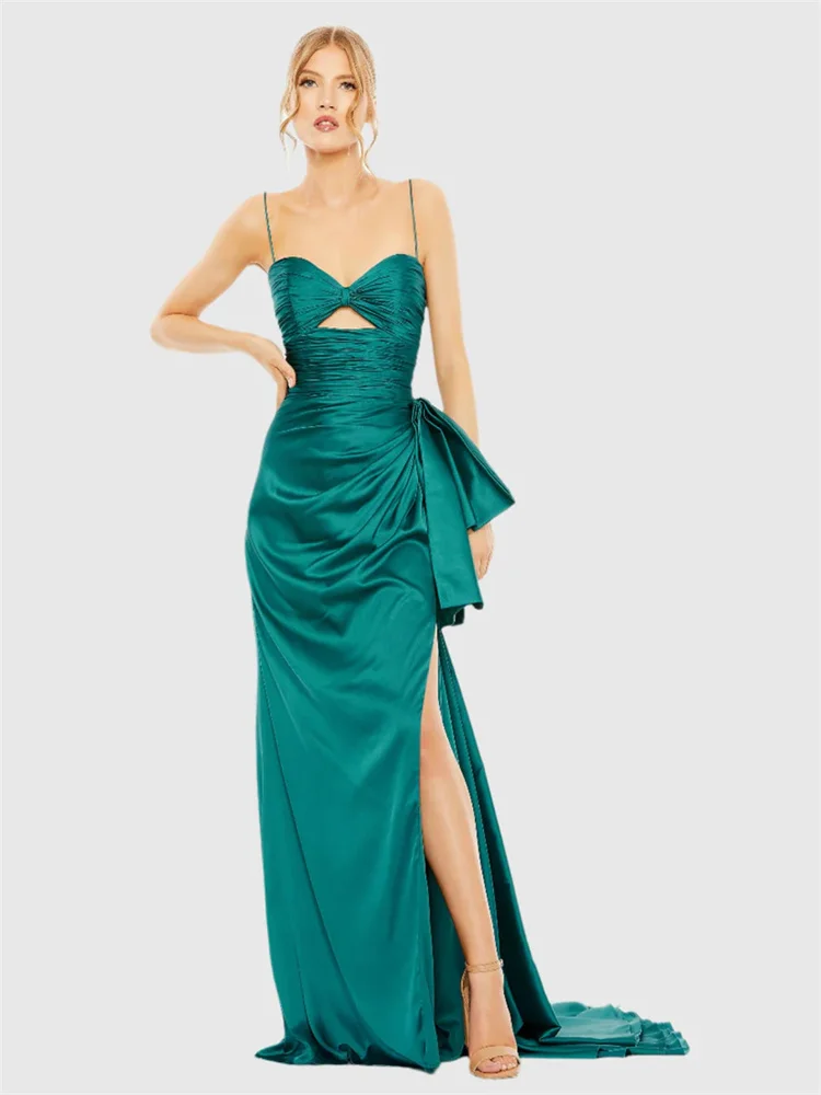 Customized Glamorous Cutout Bow Evening Gown Sleeveless Sweetheart Neckline Central Keyhole Bodice Cutout Draped Waist Dress