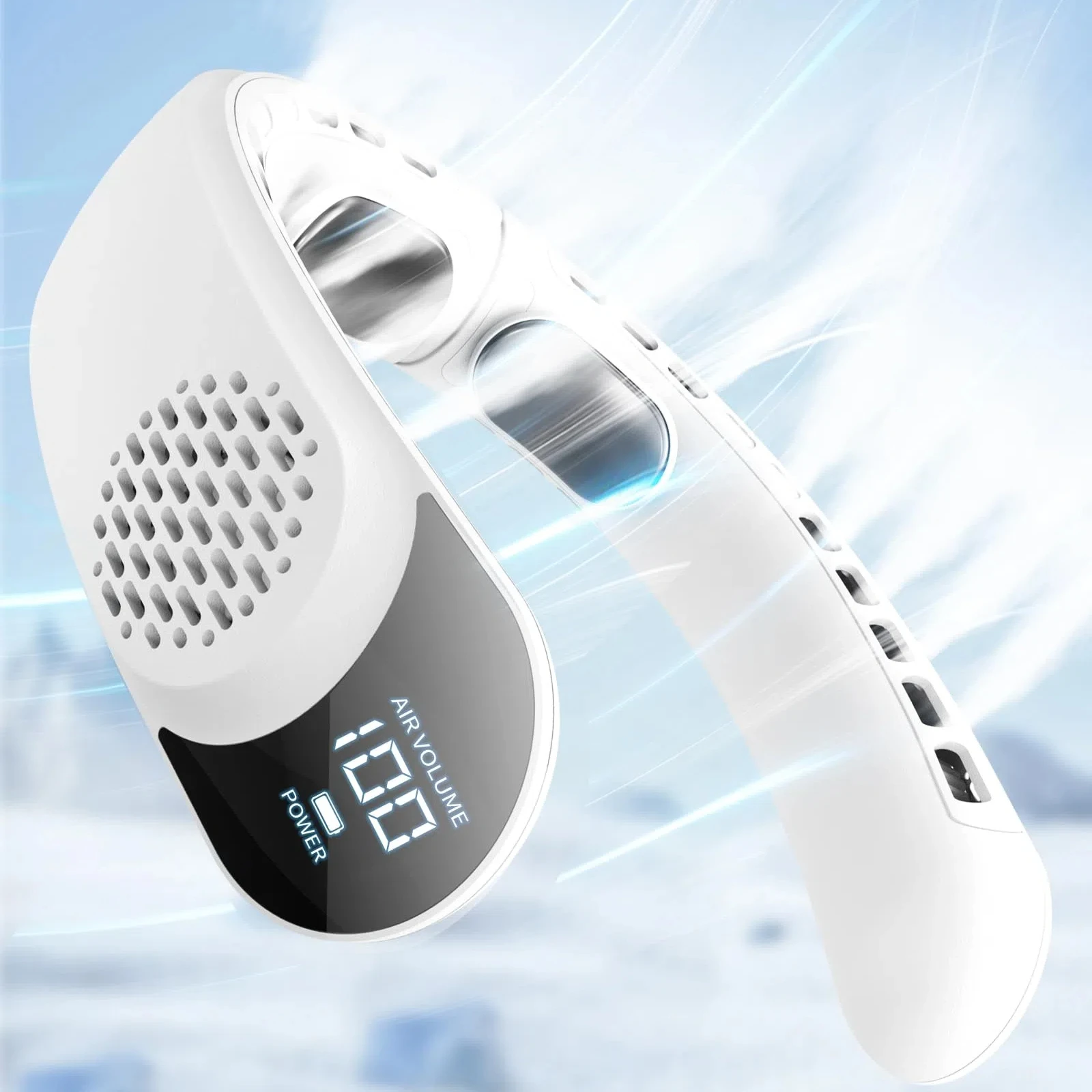 4000mAh Leafless Portable Neck Fan 3 Gears Adjustable Super Strong Wind Fast Cooling Multi-Function Digital Display Neck Fan