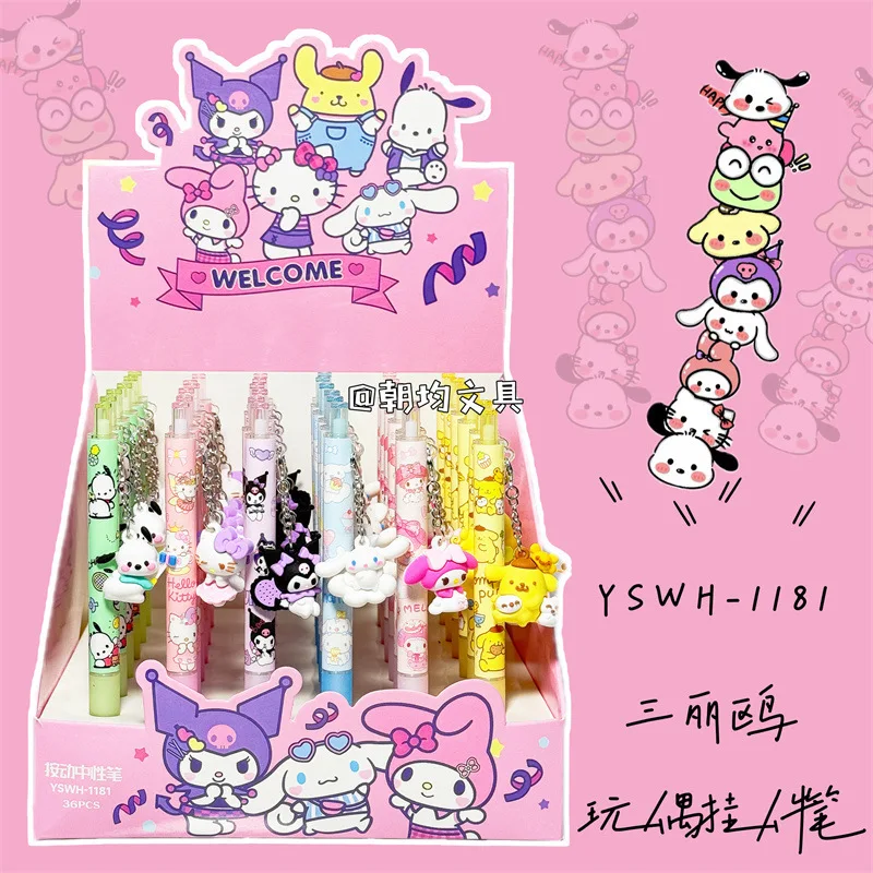 

36pcs Sanrio Kawaii Kuromi Melody Pendant Gel Pen Cute 0.5mm Black Ink Neutral Pens Office School Supplies Stationery
