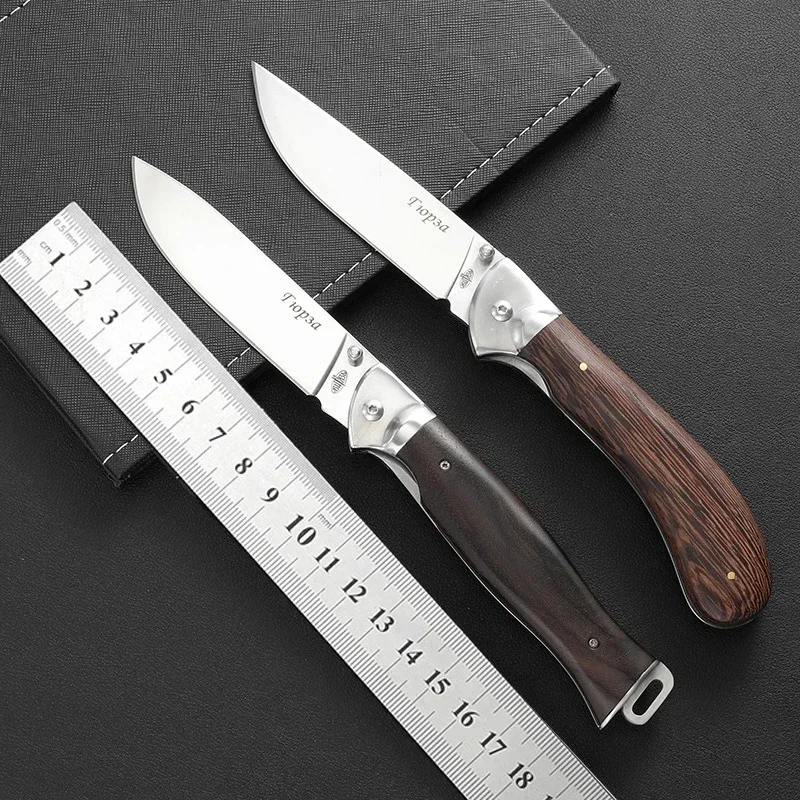 Russia Style Outdoor Stainless Steel Survival Folding Blade Knife Wooden Handle Tactical EDC Self-defense Hunting Pocketknives