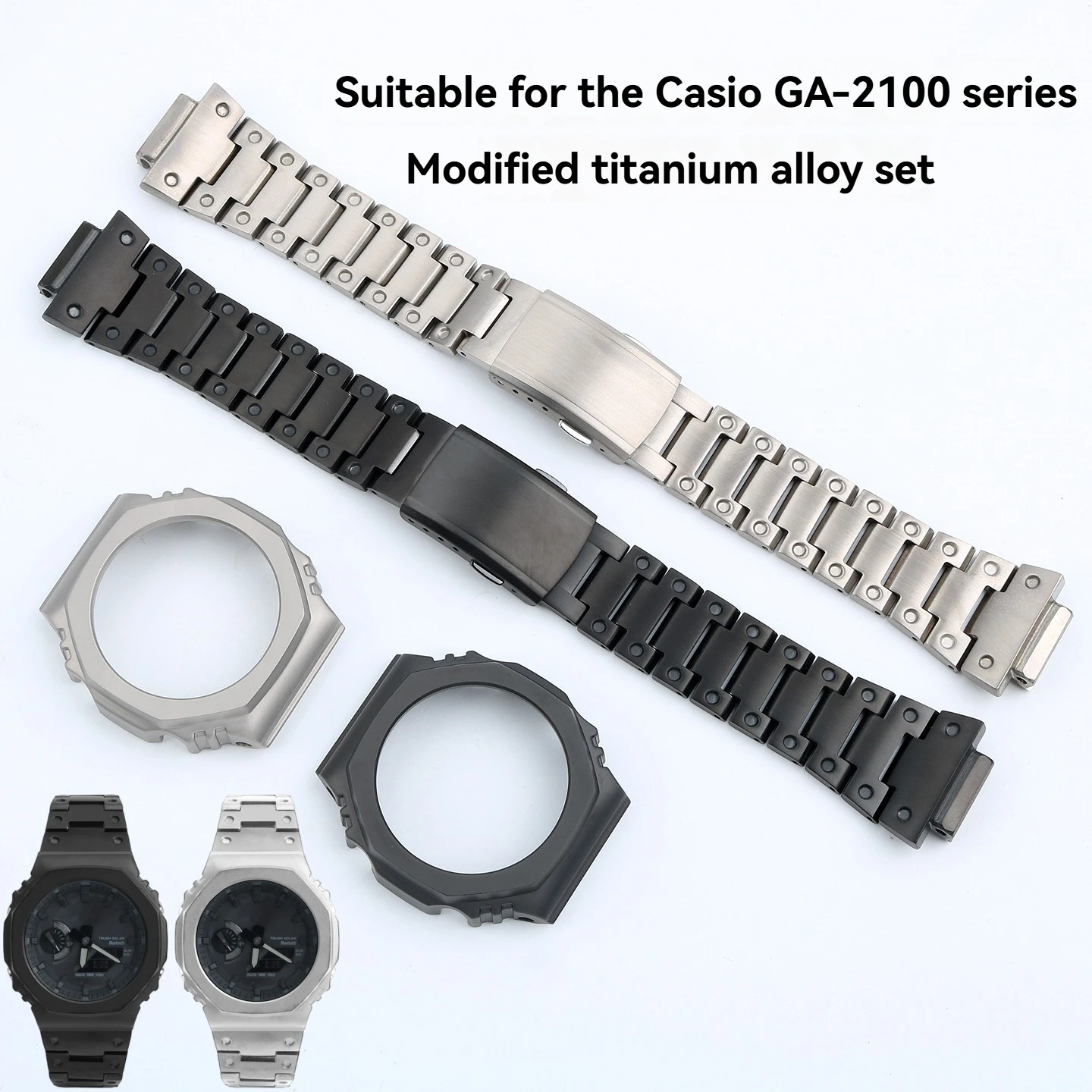 

GA-B2100 for Casio Farmhouse Oak G-SHOCK: Custom Titanium Case and Band, Complete Set of Titanium Watch Accessories