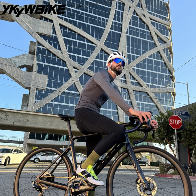 YKYWBIKE Langarm Dünne Radfahren Jersey Männer Klassische Einfarbig Pro Rennrad Rennen Tops Atmungsaktive Fahrrad Shirt Männliche Jersey – Detail 8
