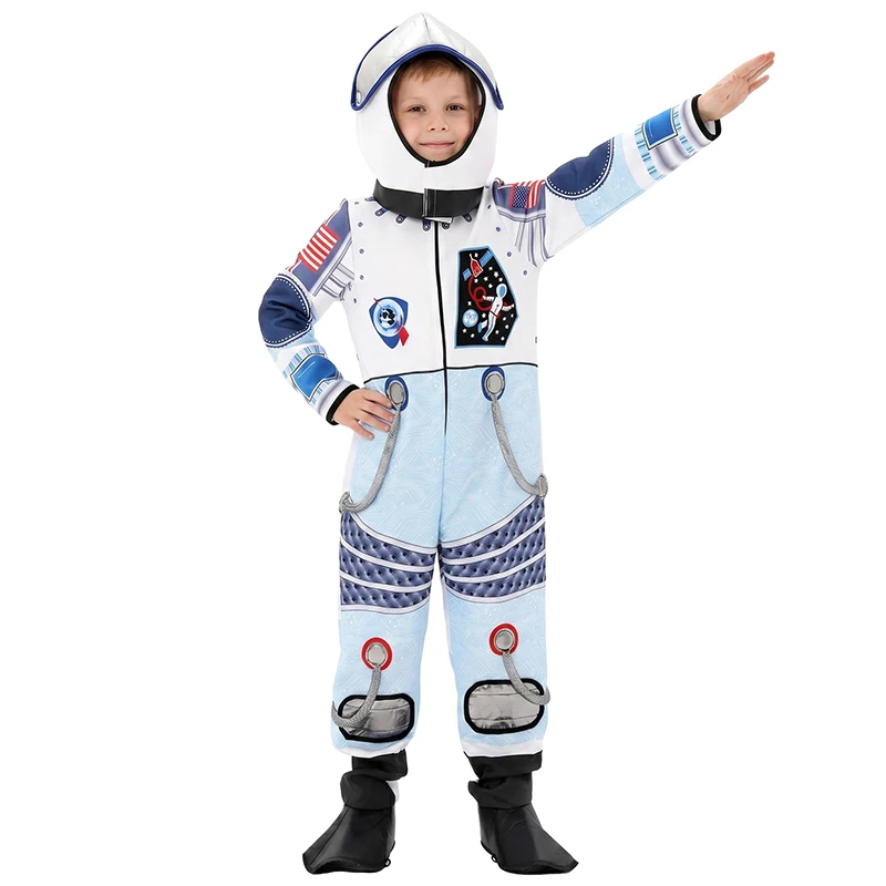 

Unisex Boys Spaceman Halloween Fancy Dress Up Girls Spaceflight Jumpsuit With Hat Kids Space Mission Astronaut Costume