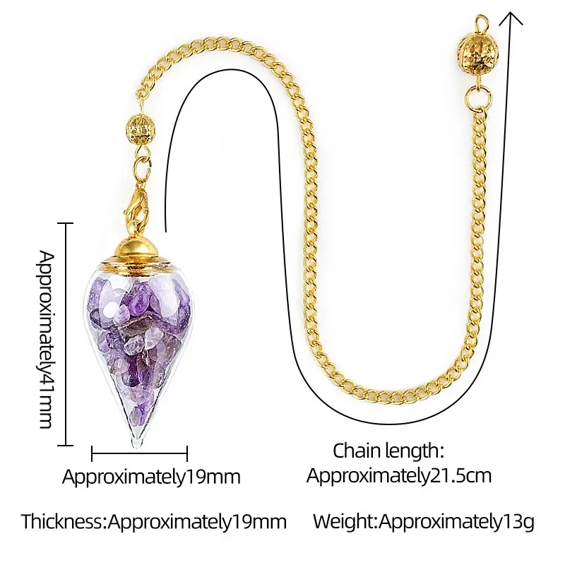 5pcs Glass Wishing Bottle Pendant Crystal Chip Broken Gem Stone Pendulum for Divination Waterdrop Amethysts Pink Quartz Pendulo