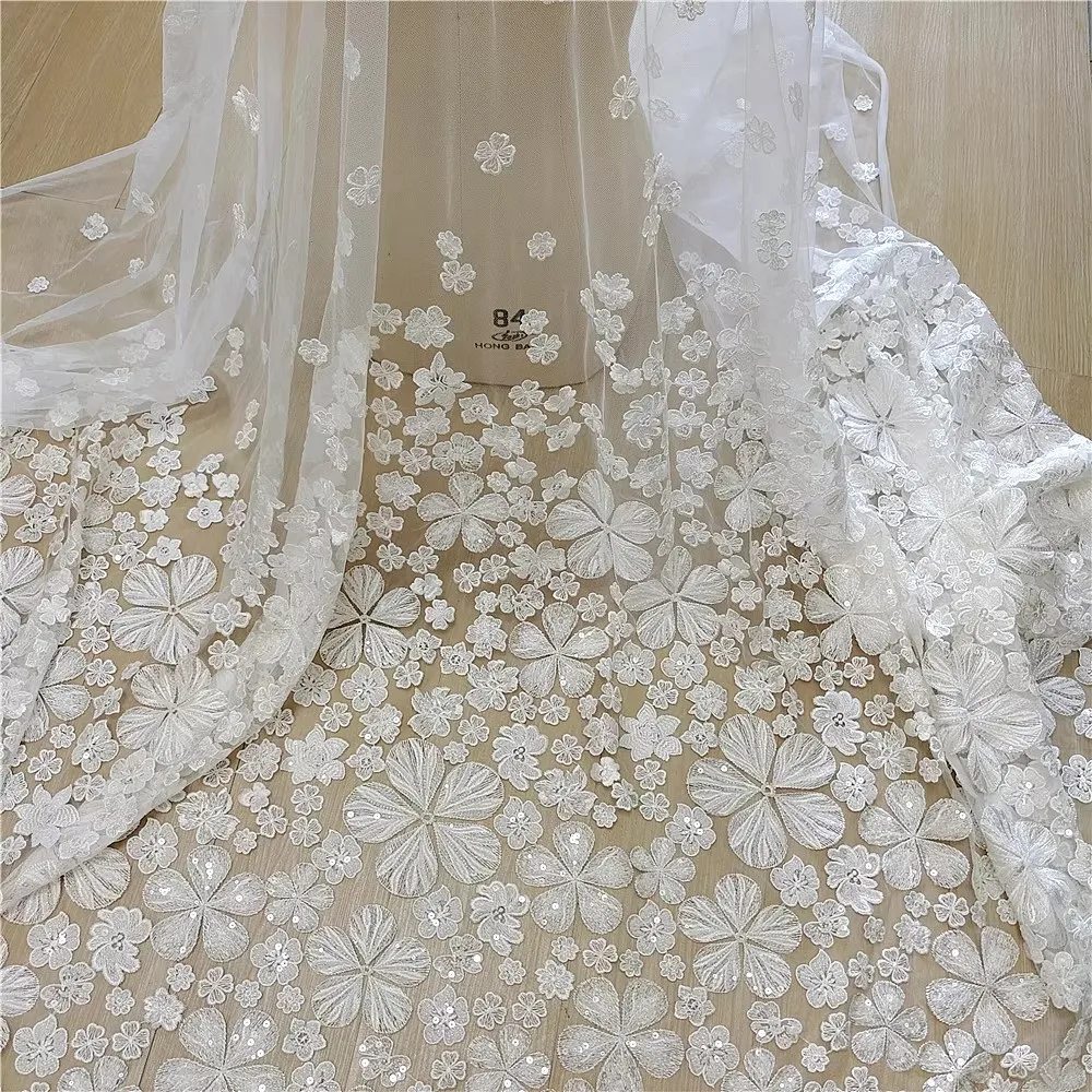 

1yard High quality mesh fabrics Flower sequin embroidery tissu Wedding Dress Cheongsam fabric for material