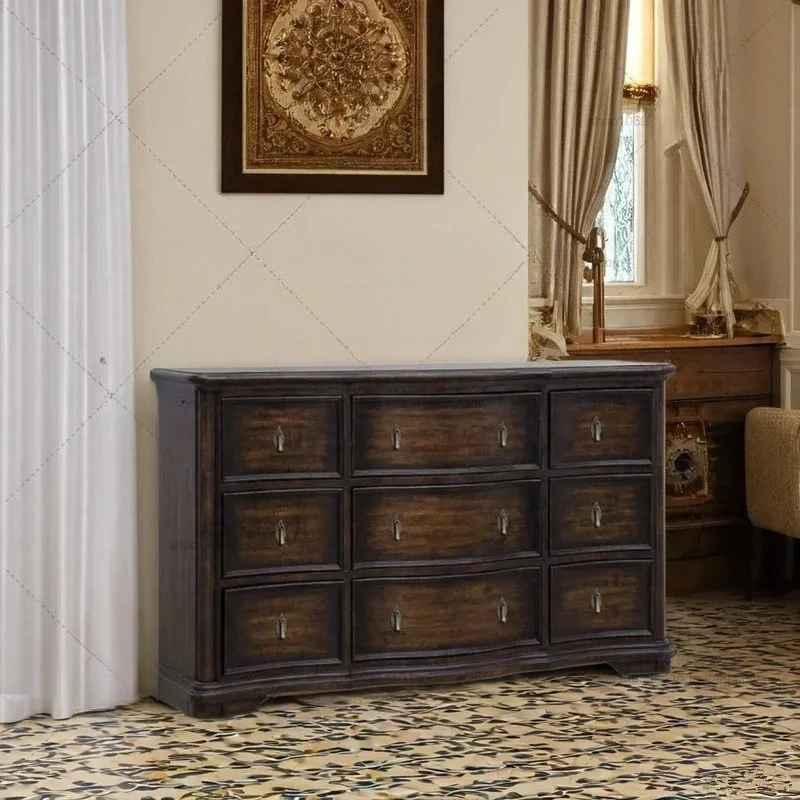 X188 Американский деревенский антикварный комод из цельного дерева для гостиной, виллы, шкаф для сувениров, шкафчик для маленькой квартиры, ретро шкаф