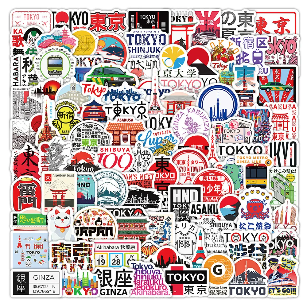 110Pcs Tokyo Travel Themed Stickers, Japanese City Sightseeing Decals for Suitcase Laptop DIY Decor Peel Joy Sticker Store