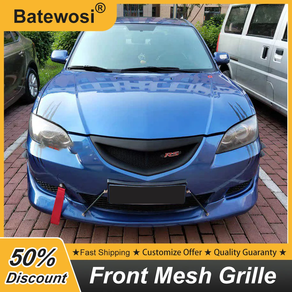 For Mazda 3 Sedan 2006 2007 2008 2009 Front Bumper Mesh Grille Exterior Decoration ABS Black Carbon Color Grills Accessories