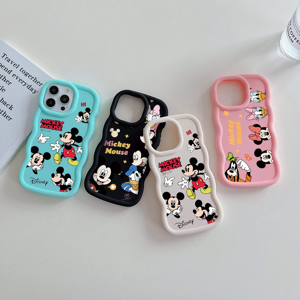 Bonita funda de teléfono de Anime de Mickey y Minnie, carcasa trasera de TPU suave de Color caramelo para IPhone 16, 15, 14, 13, 12, 11 Pro Max, XR, XS, X, 7, 8 Plus, SE20