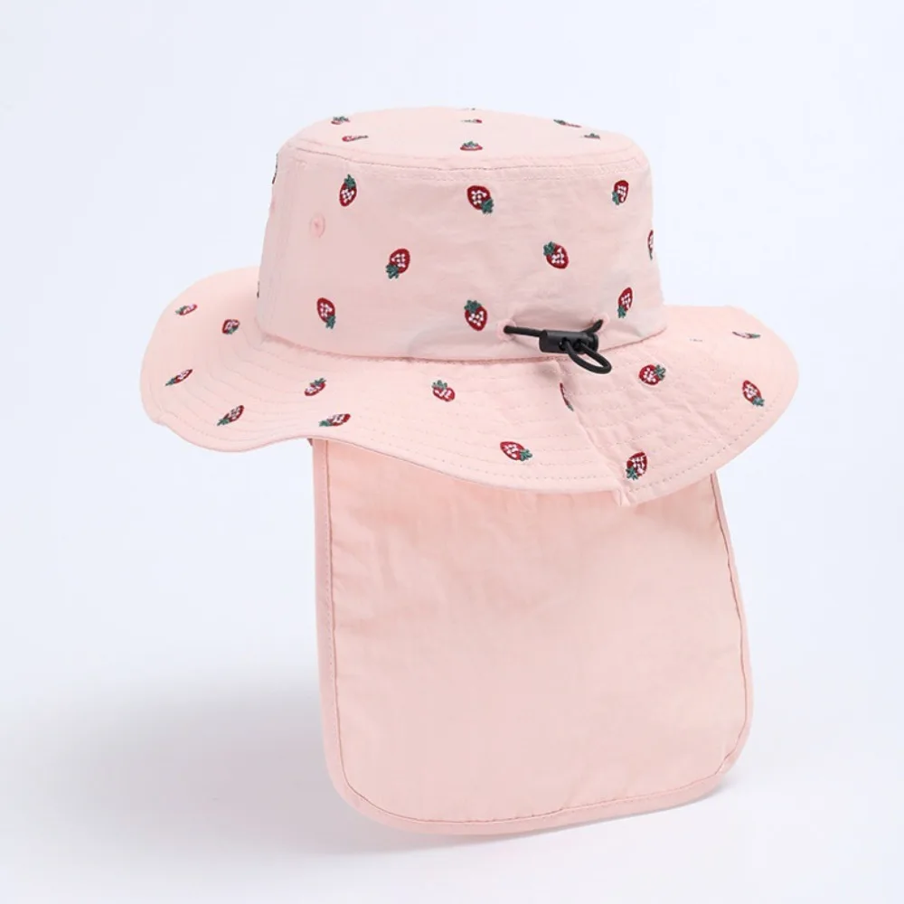 

Kawaii Children Panama Cap Cartoon Embroidery Quick-dry Broad Brim Bucket Hat Neck Protection Soft Baby Sun Hat Streetwear