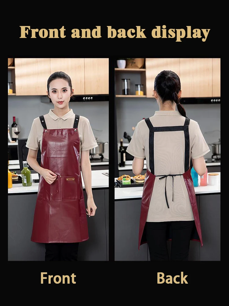 Delantal de chef a prueba de aceite de grado profesional: cuero PU completo con presilla para el cuello, impermeable y fácil cuidado para uso profesional en cocina y cantimplora