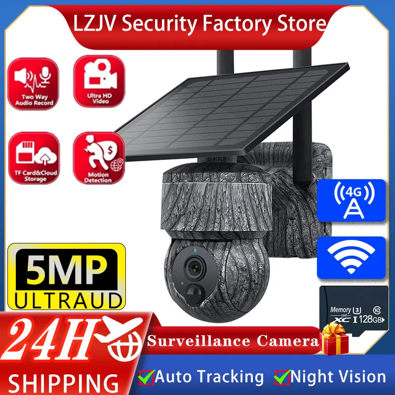 

LZJV 5MP 3K WIFI/4G SIM Trail Camera Solar Panel Security Camera Solar Hunting Wildlife Camera Night Vision Surveillance Camera