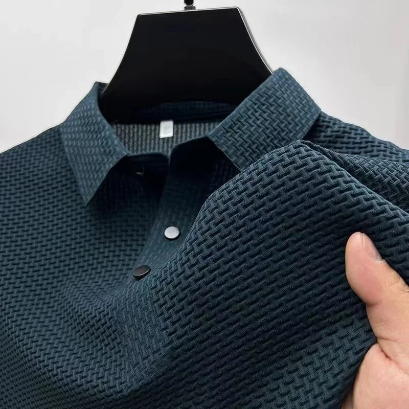 Camicia POLO da uomo nuova business casual a maniche corte con fiore in osso tinta unita moda traspirante comoda estate versatile Top