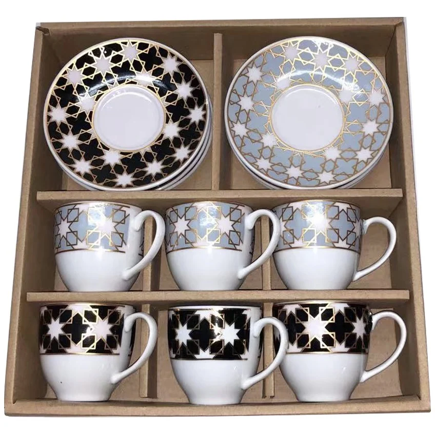 wholesale 90ml 3oz European Turkey style ceramic coffee cup set 6 cups and saucers