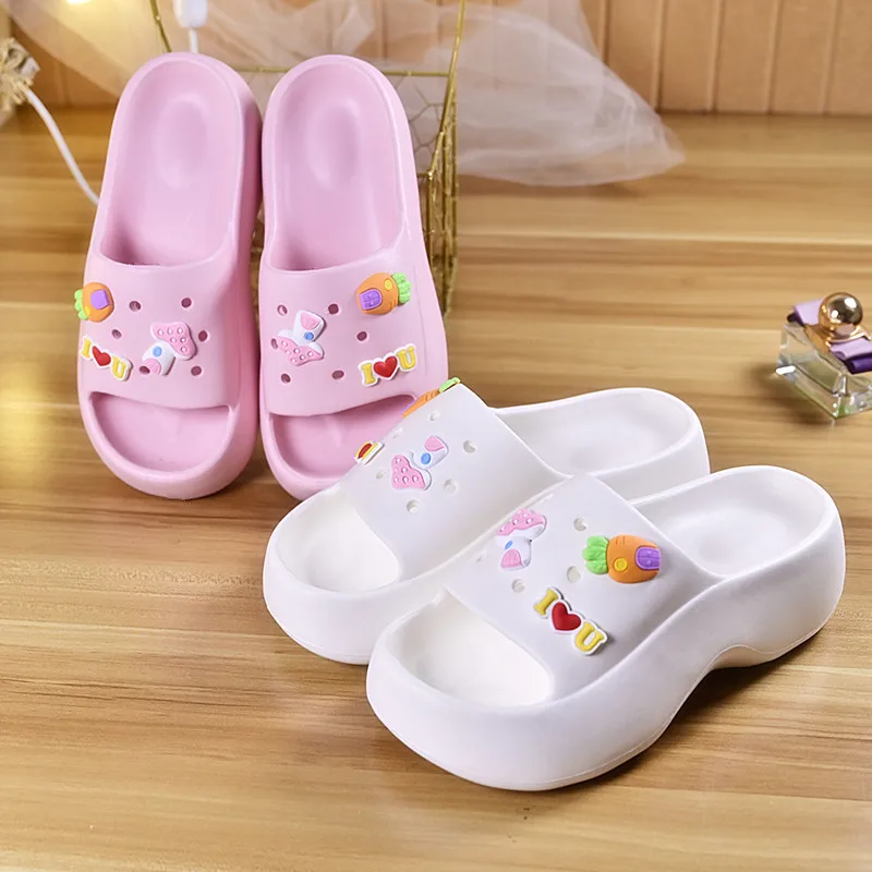 New Slippers Fashion Platform Korean Version Increase Women\'s Shoes Wedge Cartoon Cute Outdoor Flip Flops Slides 2023