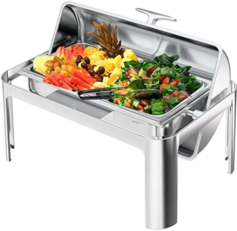 

Roll Top Chafing Dish Buffet Set, 9 Qt Stainless Steel Chafer with 2 Half Size Pans Buffet Servers and Warmers Set Warming Tray