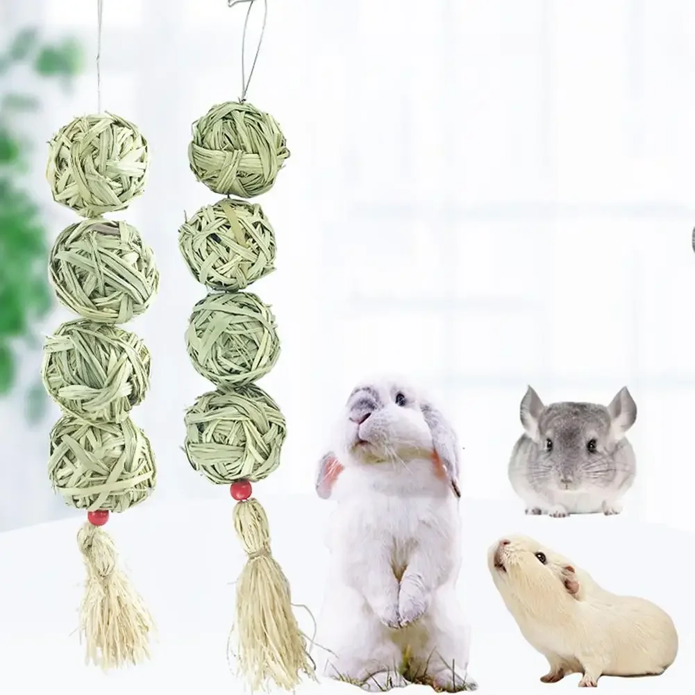 Pet Lapin Toy Natural Straw Ball Hanging String Rabbit Cleaningteeth Toys To Relieve Boredom Hamster Bunny Akcesoria Artykuły dla zwierząt