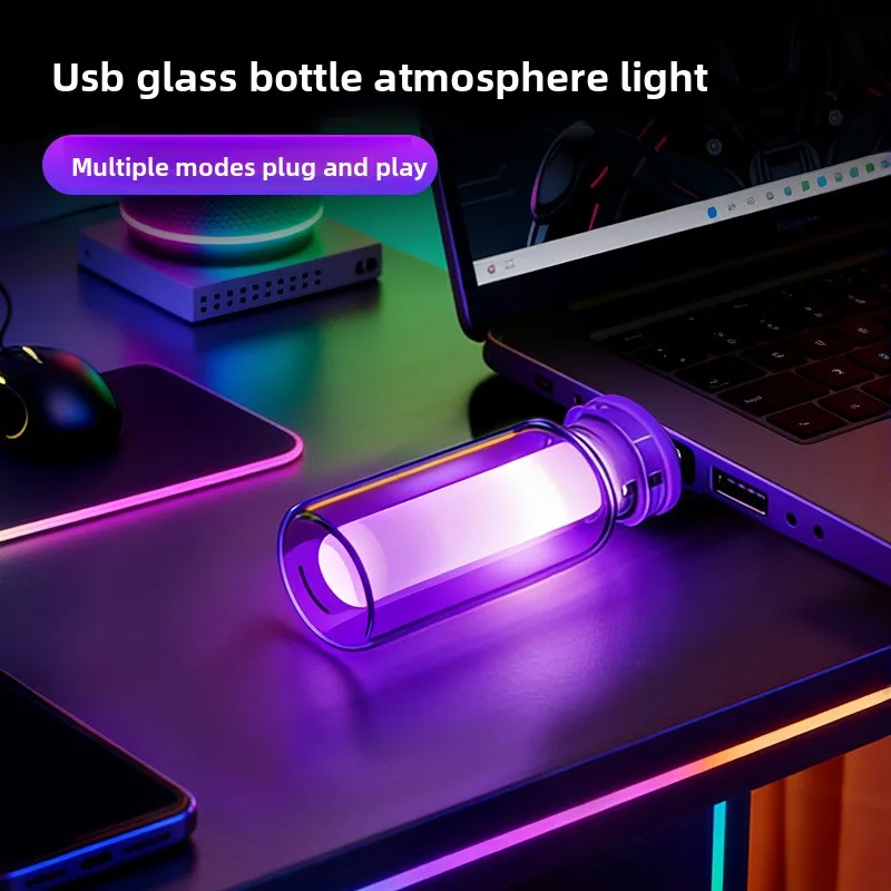 Cross-border new car USB night light car atmosphere glass bottle led Symphony streamer universal decorative light
