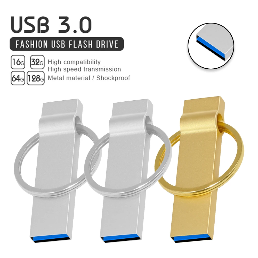 Real capacity USB 3.0 Flash Drive 128GB Metal USB stick 32GB 64GB Pendrive 16GB 4GB Pen Drive Memory Business gift key chain