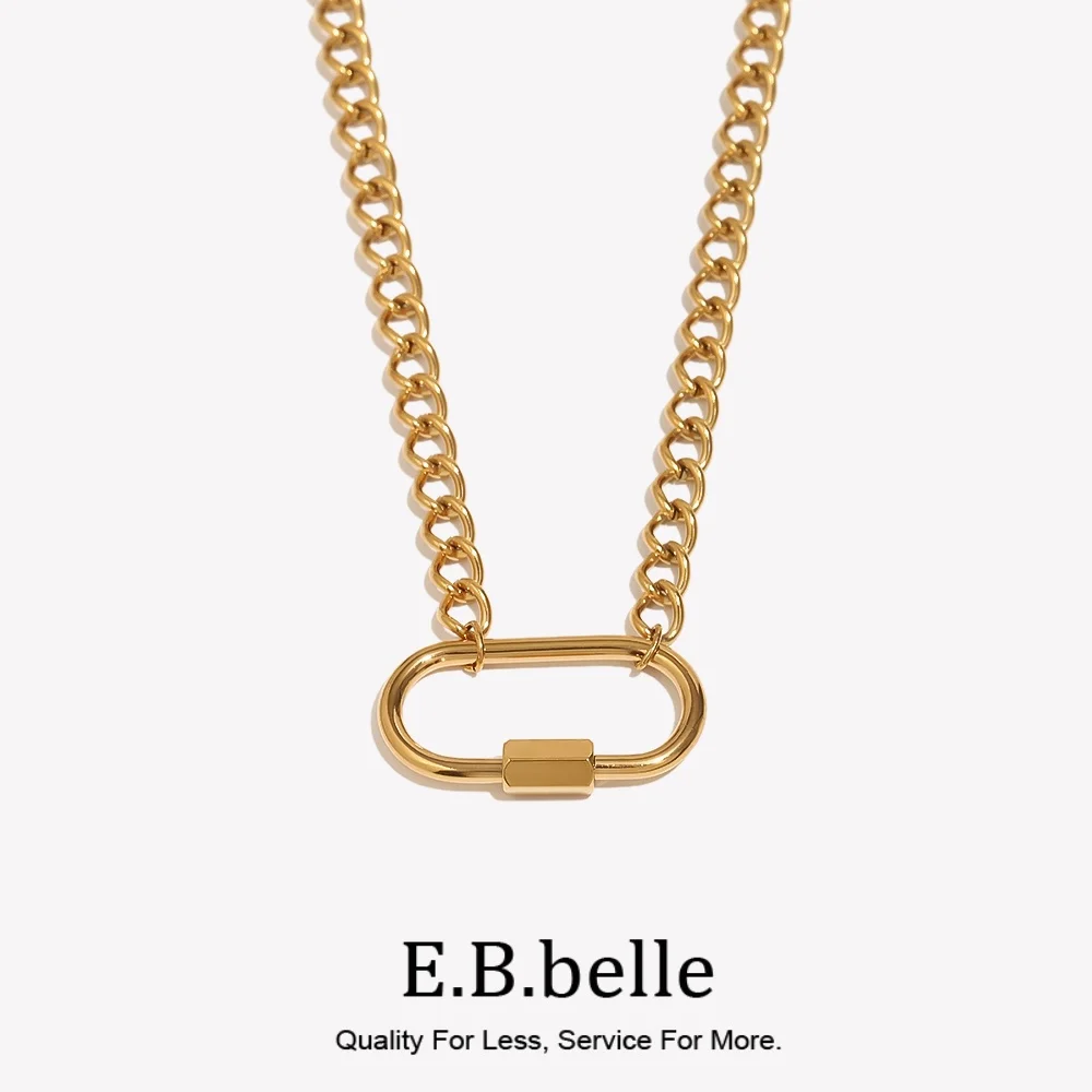 E.B.belle Geometry Rectangle Buckle Pendant Necklace For Women Girl DIY Charm Stainless Steel Jewelry Accessories