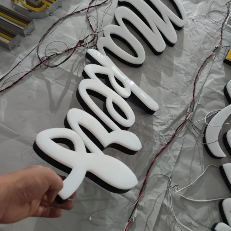 Lettres de canal de façade en acrylique 3D personnalisées, enseigne de nom d'entreprise éclairée, enseigne de magasin sans monture, logo d'entreprise LED, extérieur