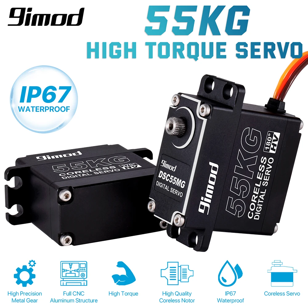 9imod 55kg Waterproof Servo IP67 180/270 Magnetic Sensor High Torque Coreless Digital Servo Full Metal Gear for 1/10  1/8 RC