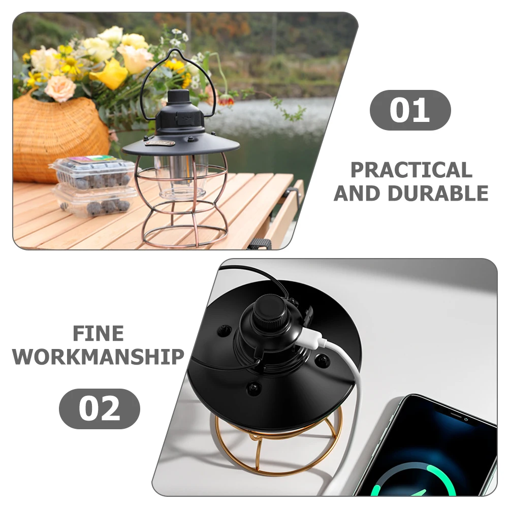 

1Set Vintage LED Portable Camping Lamp Rechargeable USB Lantern Handheld Outdoor Lighting Accessory Camping Lamp