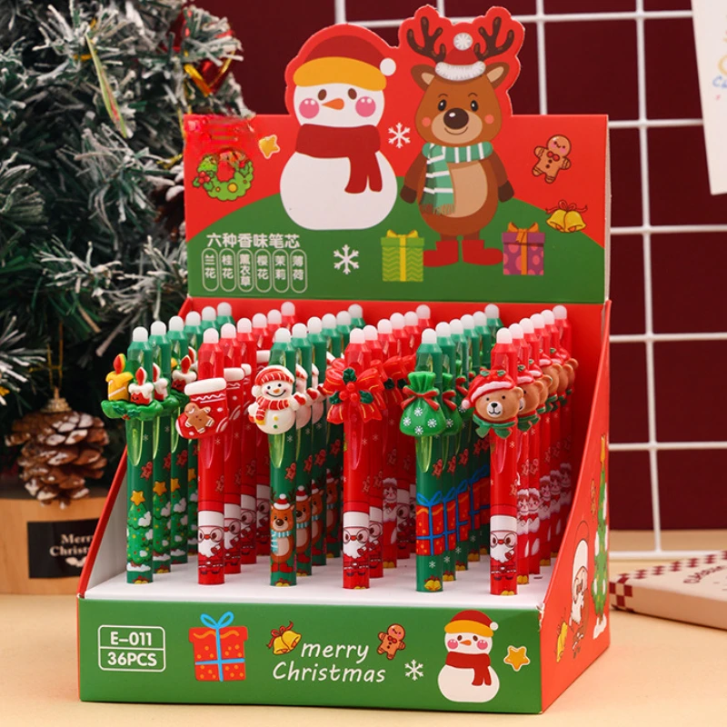 

36 шт./лот, новые милые рождественские стираемые гелевые ручки, синие чернила, ручка для письма, смоляная нашивка, протираемые каваи, рождественские канцелярские принадлежности, школьные принадлежности