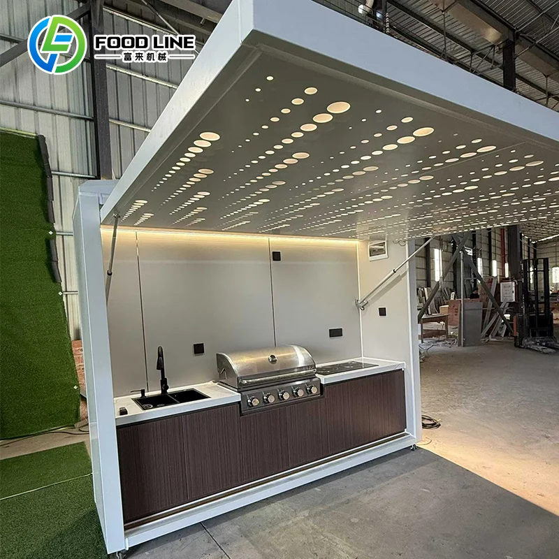 Full Outdoor Kitchen Cabinets Complete Sets Modular Design with Built-in BBQ and Fridge Shelves