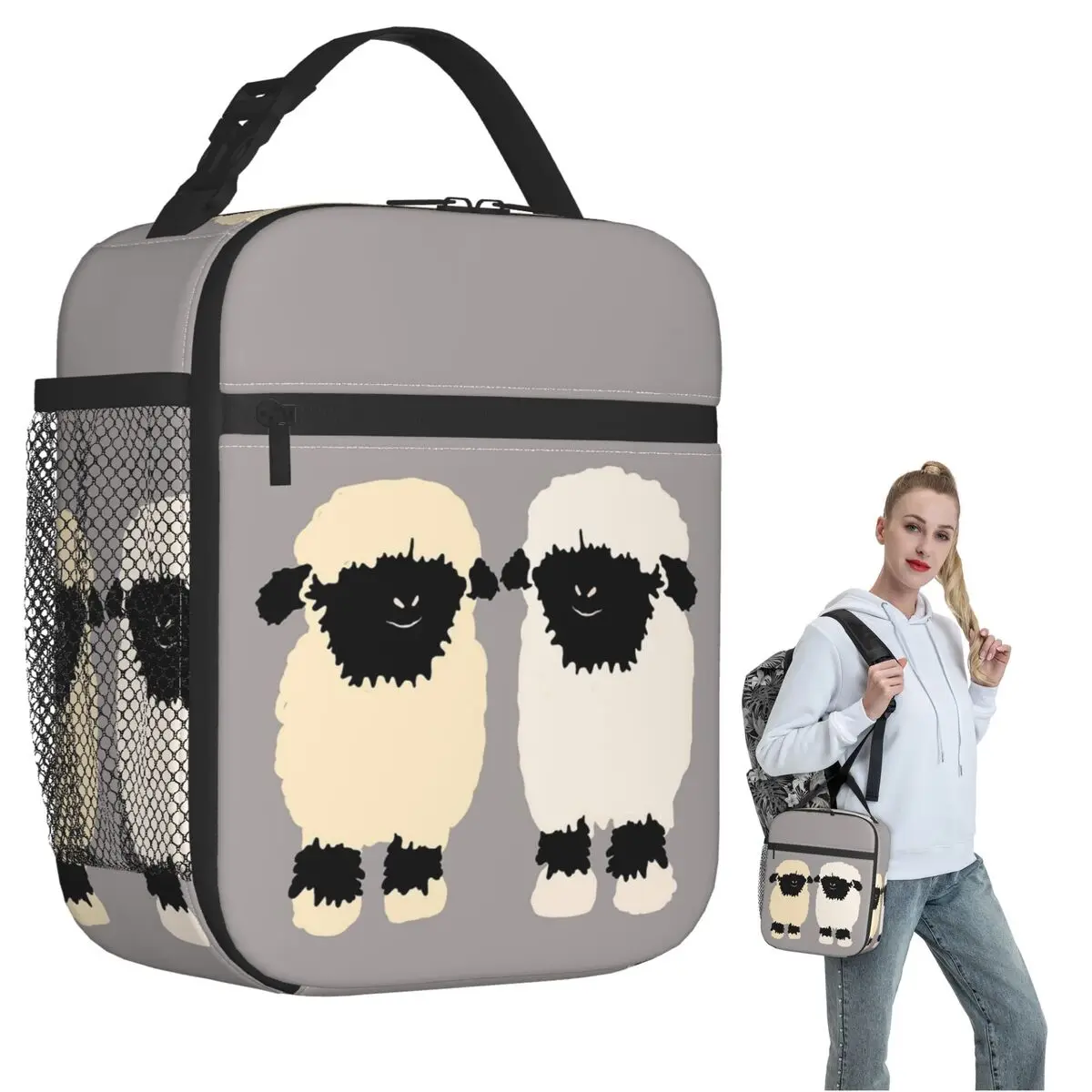 حقيبة غداء معزولة من Valais Black Nose Sheep Friends للنساء والأطفال، صناديق طعام مقاومة للتسرب، حقيبة غداء حرارية