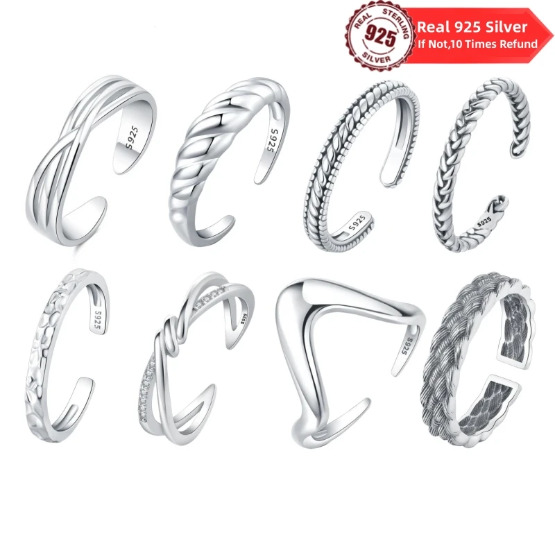 New 100% 925 Sterling Silver Classic Simple Ring Exquisite Light Luxury Couple Ring Charm Jewelry Surprise Gifts