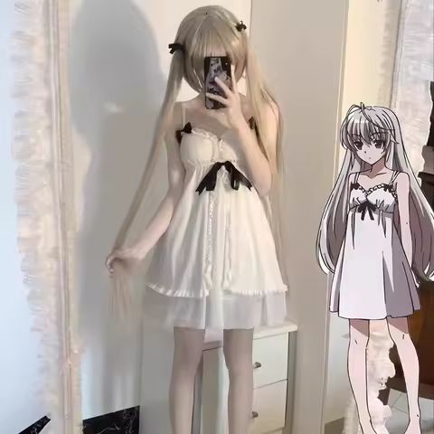 Anime Yosuga No Sora Kasugano Sora Cosplay Costume Girl Sweet Lolita Dress Pajamas Summer Nightgown Ruffle Nightwear Clothes