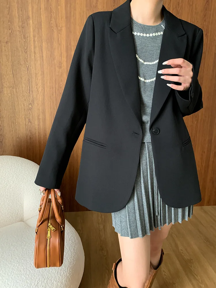 UCXQ-Manteau blazer noir pour femme, veste de bureau élégante pour femme, bouton unique assressenti, mode décontractée, nouveau, printemps, automne, 2025, 9913