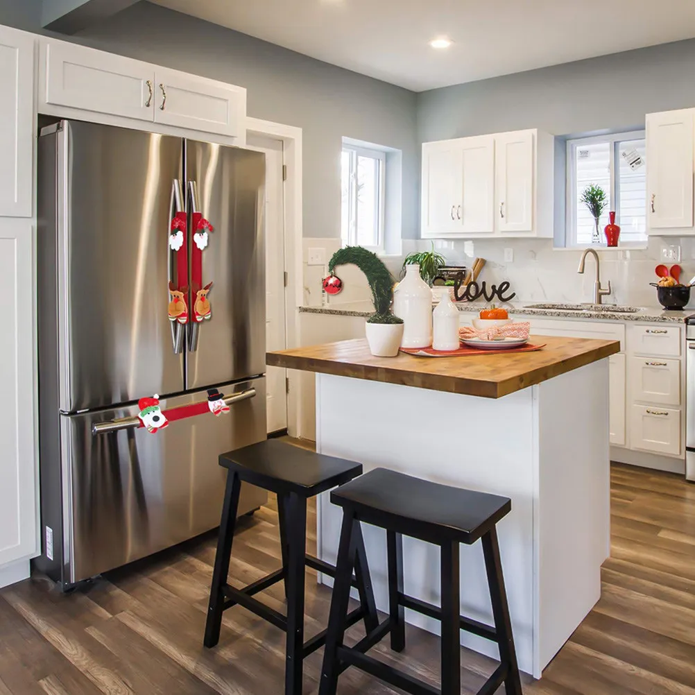 

8pcs Fridge Handle Gloves Xmas Themed Kitchen Appliance Decor Anti-Skid Oven Microwave Cover Snowman Elk Handle Covers