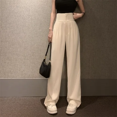 

Korean Fashion Straight Wide Leg Trousers for Women Autumn Winter Vintage Office Lady High Waist Casual Suit Pants W169