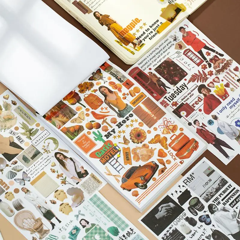 50 pcs Vintage Large size Stickers book Adhesive Diy Scrapbooking Diary Album Planner Decorative Junk Journal Supplies