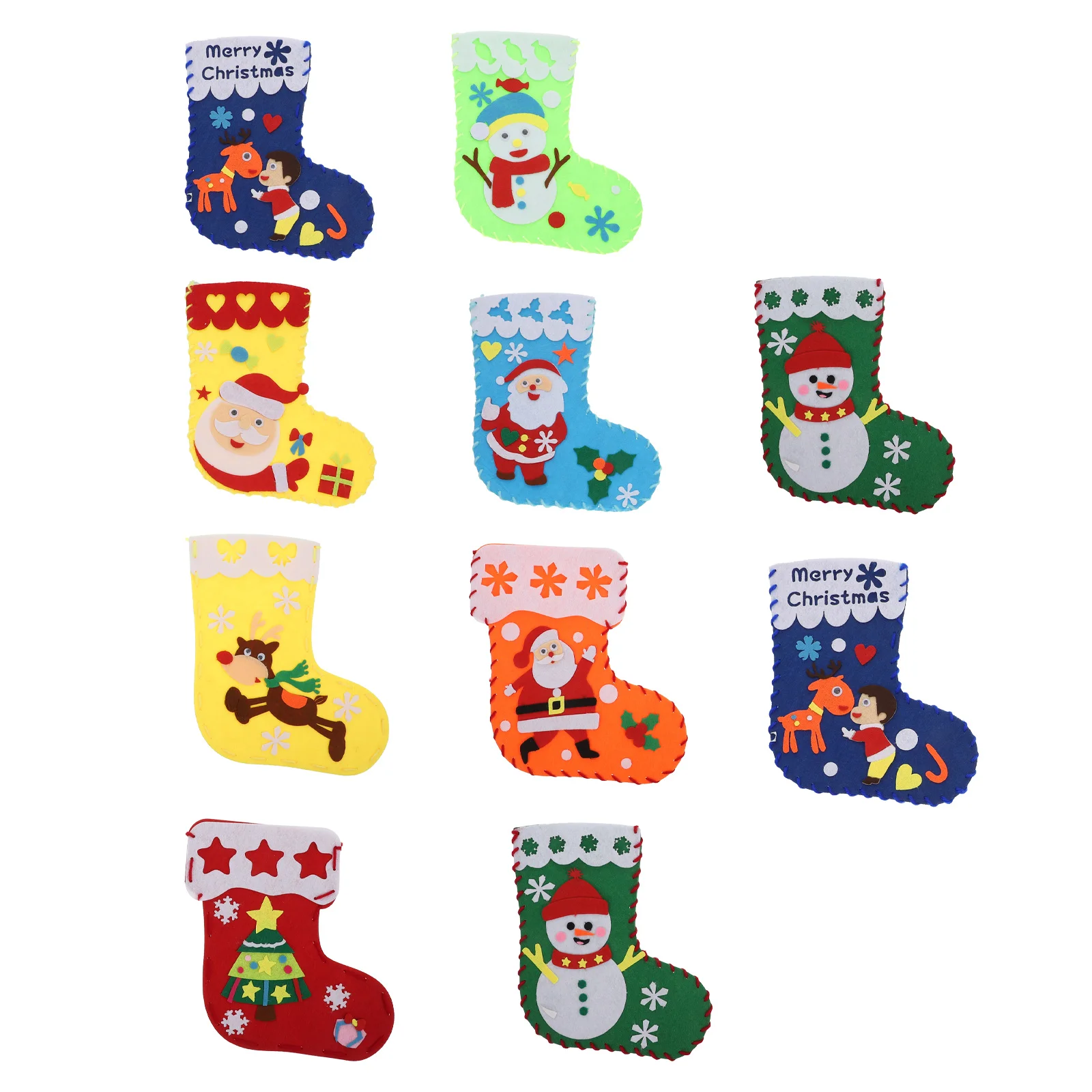 10 Sets DIY Christmas Stocking Bag Gifts for Stuffers Suite Hanging Ornaments Pendant Sock Non-woven Hand-made Stockings Child