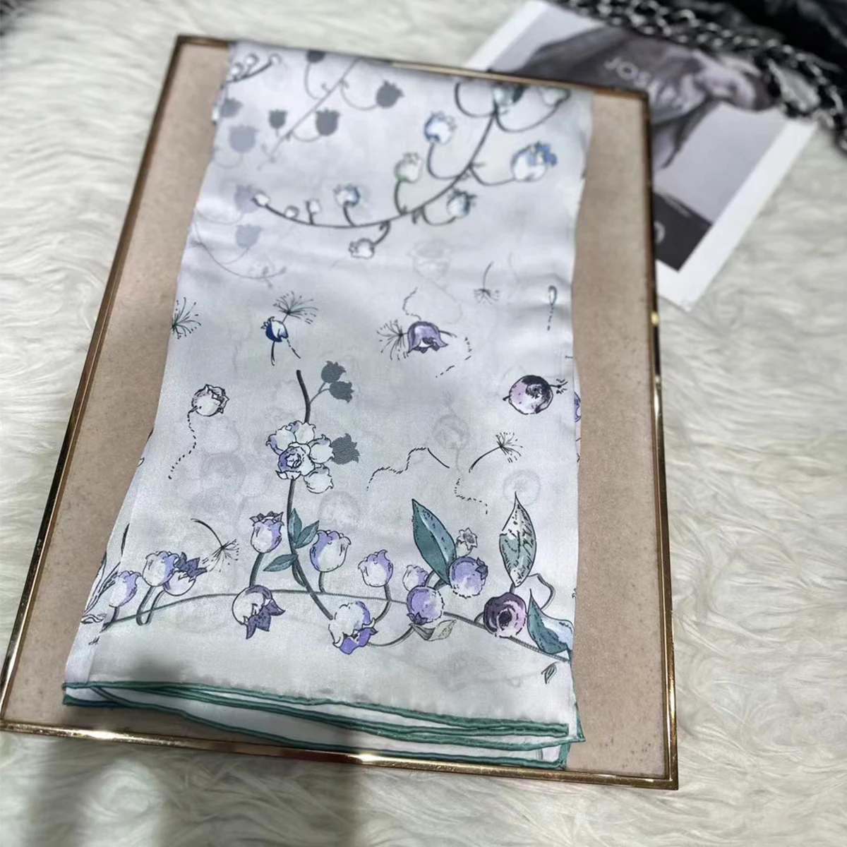 BYSIFA|White Women 100% Silk Scarf Headscarf Fall Winter Floral Design Style Large Scarves Shawls Fashion Summer Beach Shawl