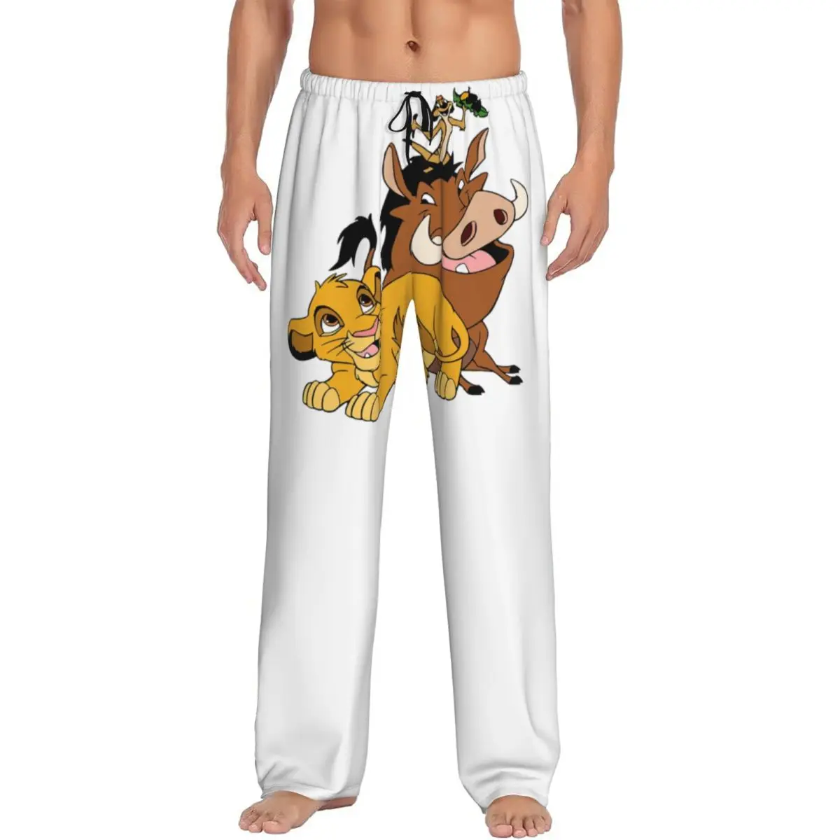 Pantalones de pijama personalizados Timon y Pumba, ropa de dormir para hombres, cintura elástica, pantalones de salón para dormir del Rey León con bolsillos