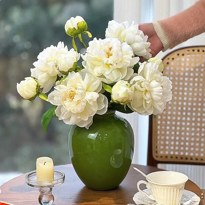 Light Color Crackle Glaze Ceramic Vase Living Room Table Flower Arrangement Decor Light Luxury Premium Unique Home Decor