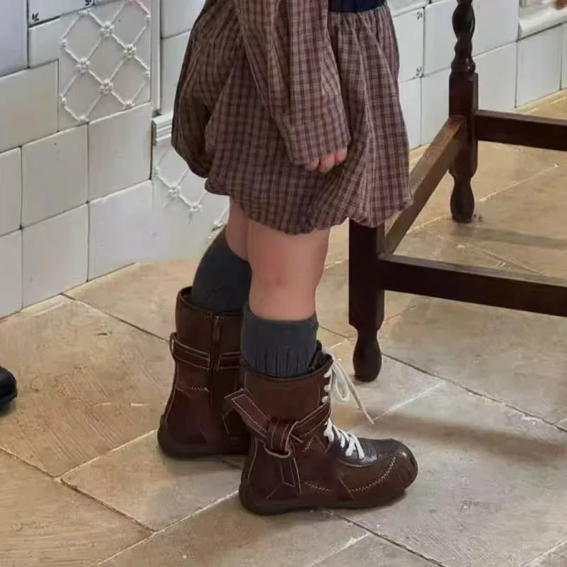

Kids Retro Mid Calf Boots 2026 Fall New Boys Girls Casual Soft Sole Western Style Boots Versatile Cute Cool Design for Children