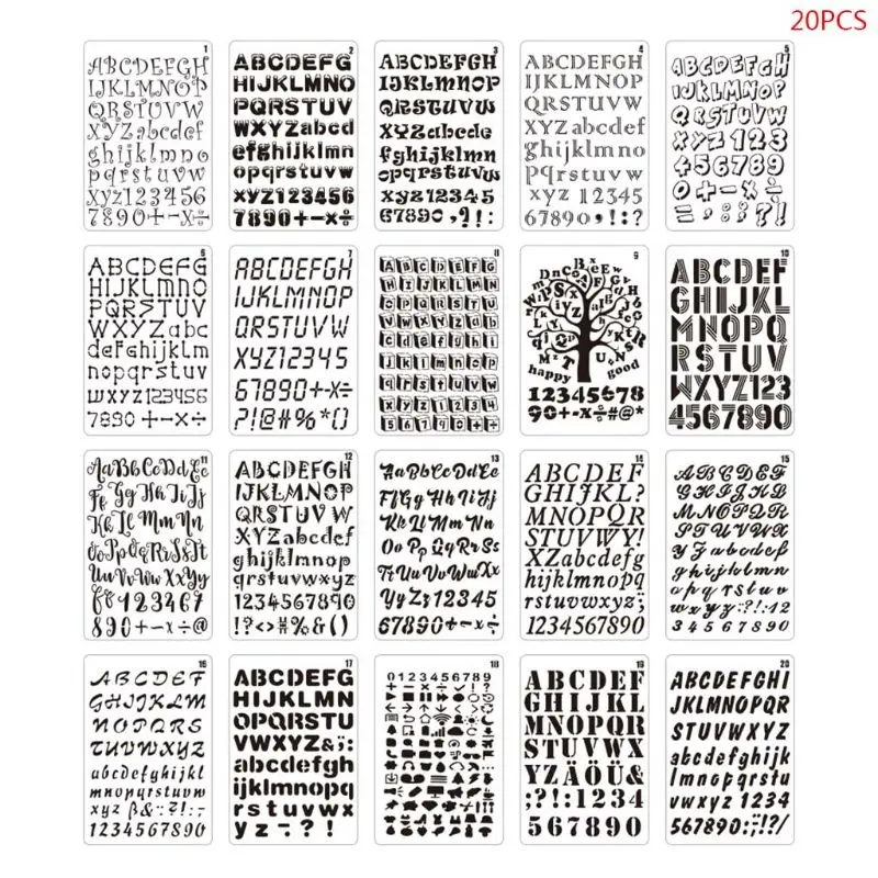 20 sztuk/zestaw list alfabet numer szablony DIY szablon do rysowania malowanie papier do scrapbookingu karty Craft