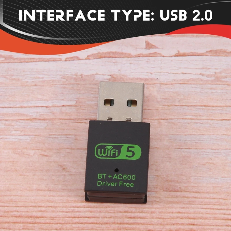 USB 와이파이 블루투스 어댑터, 600Mbps 듀얼 밴드 무선 네트워크 외부 리시버, PC 노트북 데스크탑용 와이파이 동글