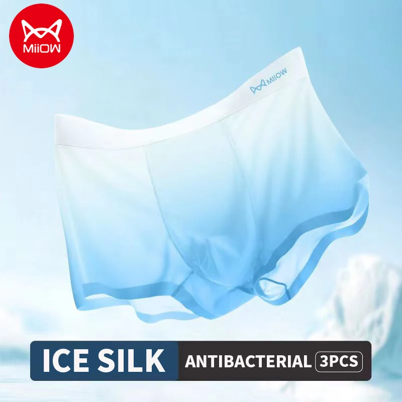 MiiOW 3pcs Ice Silk Men Underwear Boxer Sexy Seamless Mens Gradient Color Boxer Shorts 5A Antibacterial Men's Panties Underpants