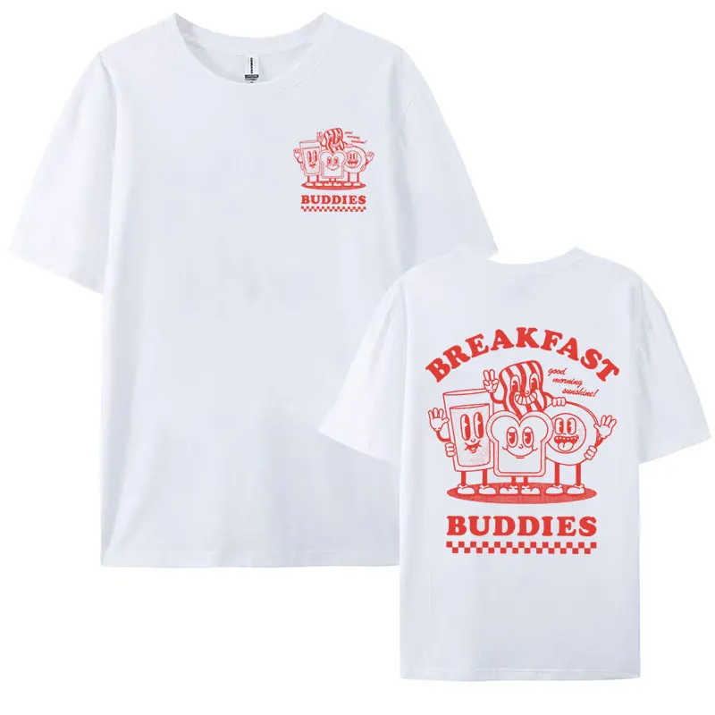 BREAKFAST BUDDIES divertida camiseta Meme para hombre y mujer, camiseta Retro de dibujos animados a la moda, camiseta estética informal bonita de verano, ropa de calle