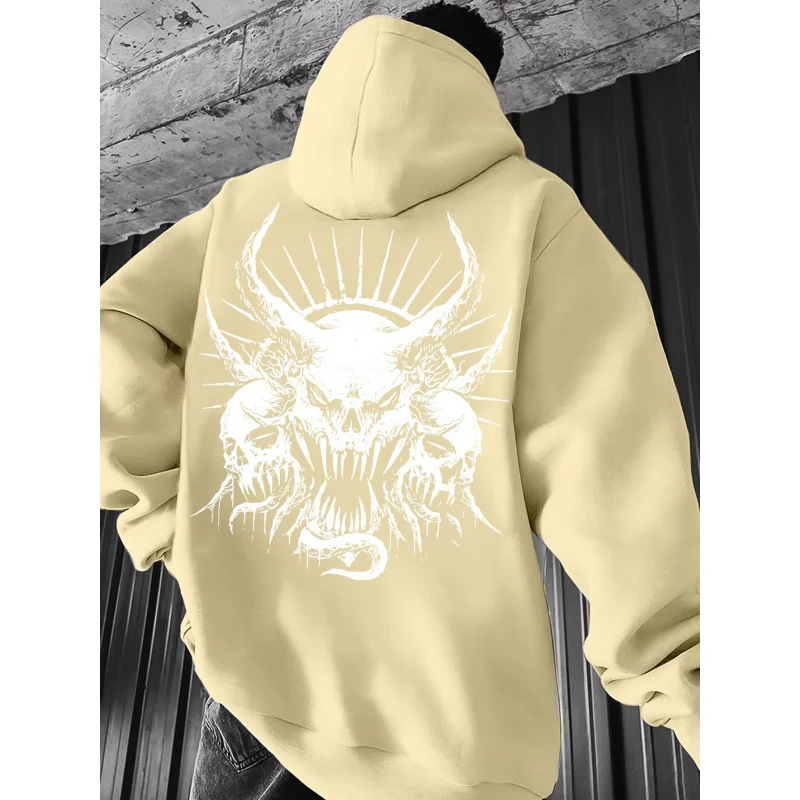 Men's Casual Hoodie，Printed with Geometric Skull Pattern - Spring and Autumn Knitted Fabric，Tailor-made fit，Polyester Blended Be